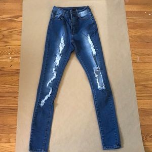 fashion nova blue ripped jeans